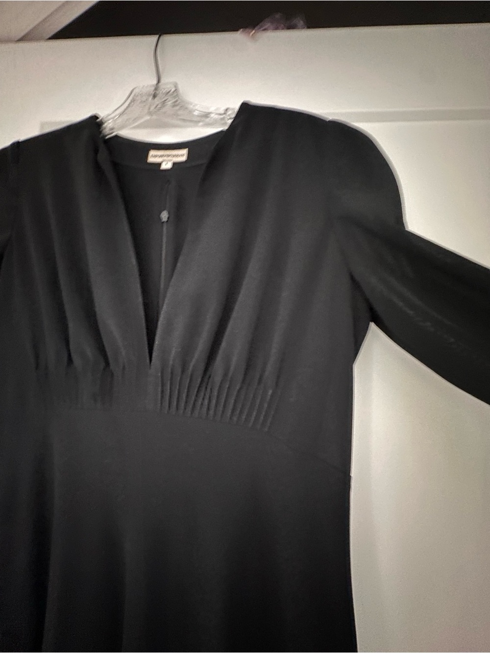 Emporio Armani Black Women's V-Neck Midi Dress - Elegant Pleated Detail